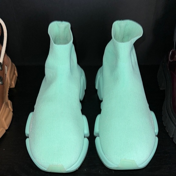 Balenciaga Speed 2.0 Logo Knit Sock Sneakers - Mint Color Size 6 - Picture 4 of 11